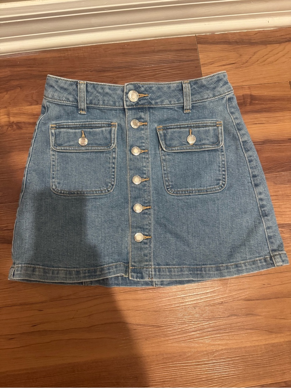 American Eagle Outfitters Light Blue Button-Front Denim Mini Skirt